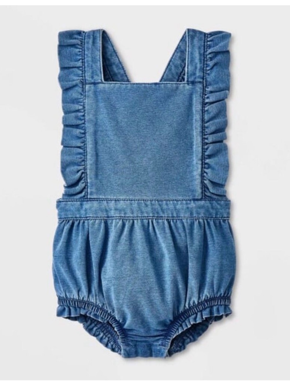 Cat & Jack New NWT Girls 18 Months Blue Denim‑Inspired Ruffled One‑Piece Romper